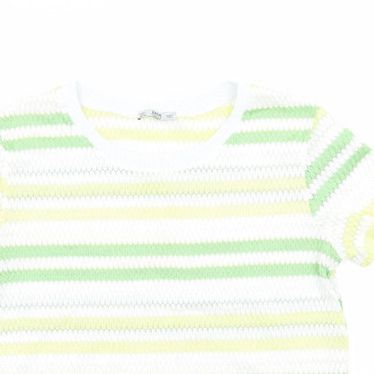 Zara Womens White Striped  Basic T-Shirt Size L