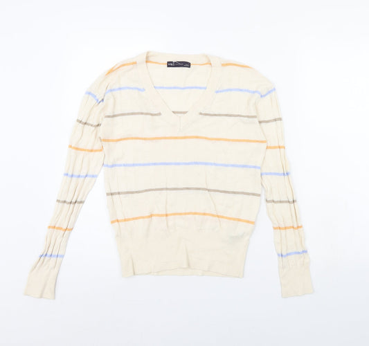 M&s Womens Beige Striped  Pullover Jumper Size S