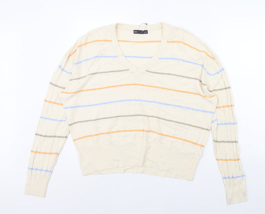 m&s Womens Beige Striped  Pullover Jumper Size XL