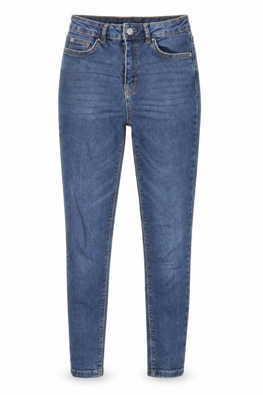 Front view of Denim & Co. women’s blue denim skinny jeans, size UK 8, 28-inch leg
