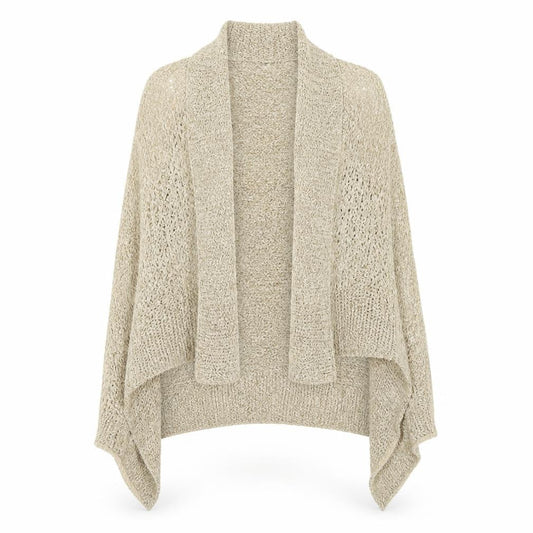 Front view of Miss Selfridge women’s beige knit wrap jumper, size UK 8