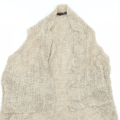 Close-up detail of Miss Selfridge women’s beige knit wrap jumper, size UK 8