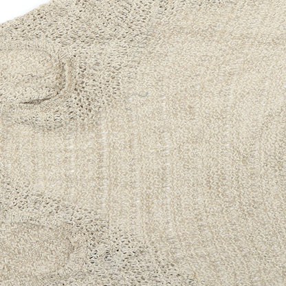 Brand and care label for Miss Selfridge women’s beige knit wrap jumper, size UK 8