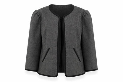 Front view of E-vie women’s grey jacket, size UK 12