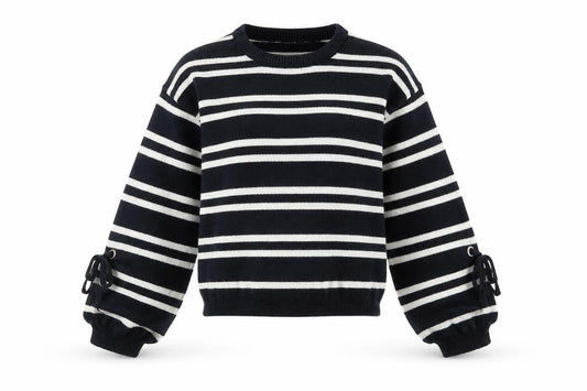 Front view of Papaya women’s blue striped jumper, size S