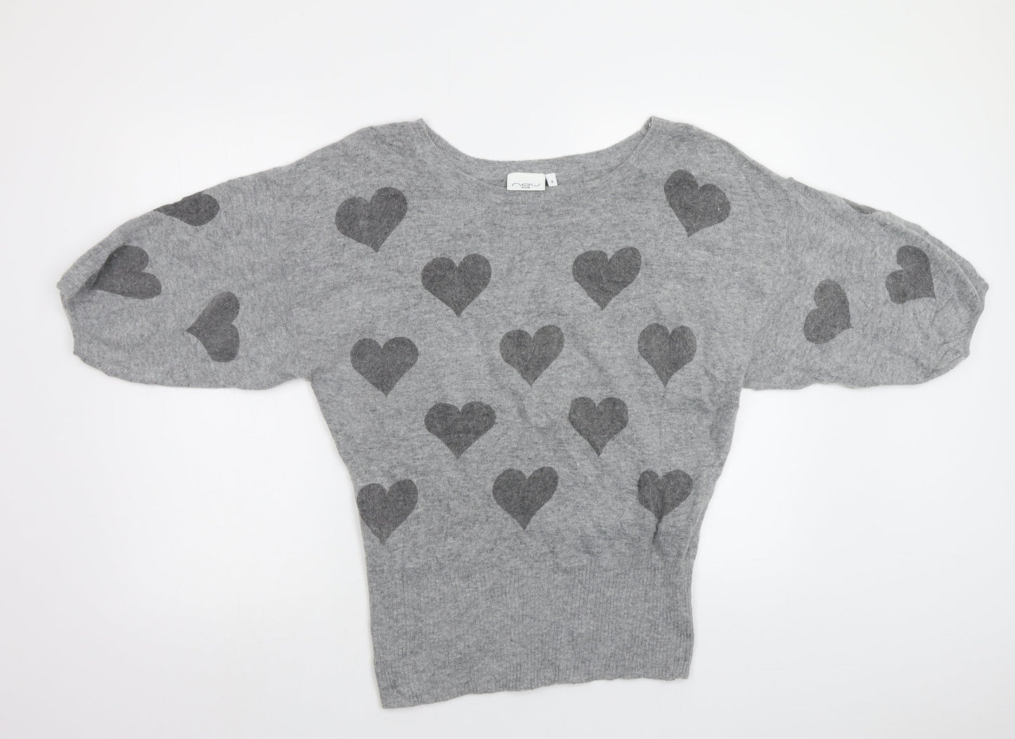 New Look Womens Grey Geometric  Pullover Jumper Size 8  - Hearts