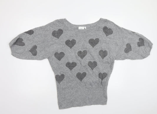 New Look Womens Grey Geometric  Pullover Jumper Size 8  - Hearts