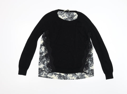 Oasis Womens Black Floral Knit Pullover Jumper Size S