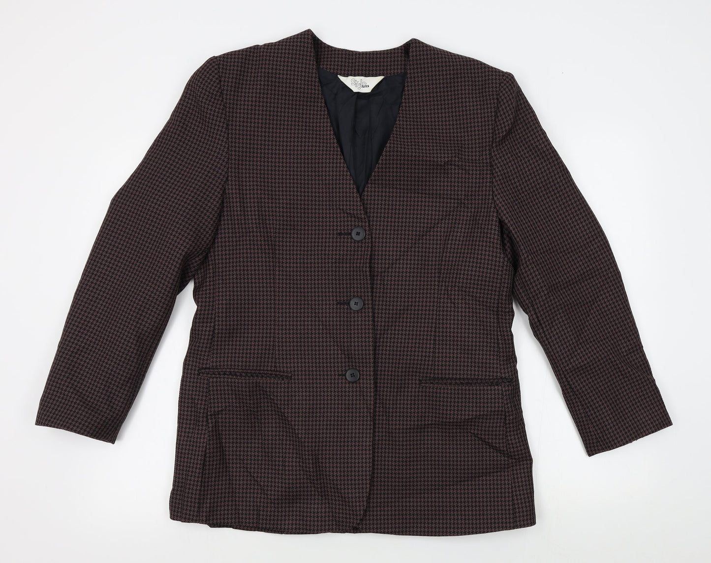 style file Womens Red Houndstooth  Jacket Blazer Size 14