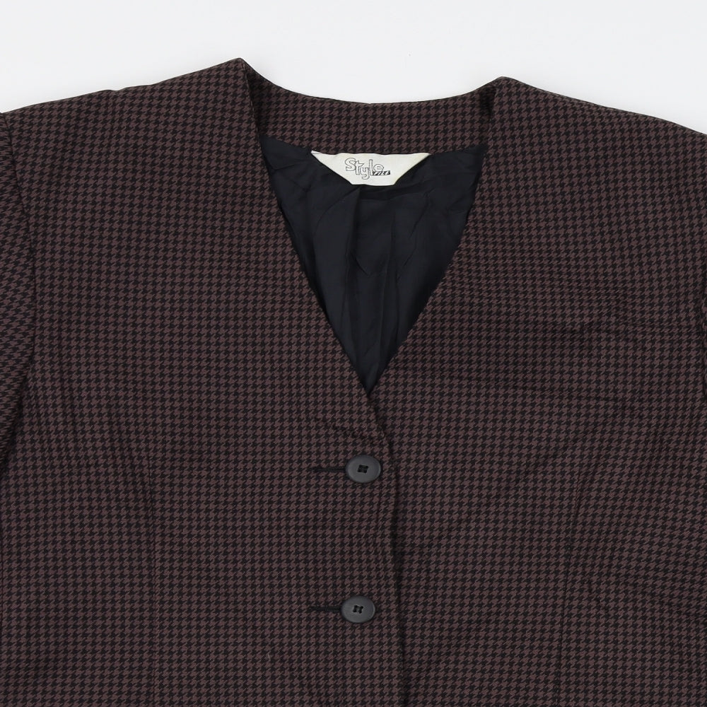 style file Womens Red Houndstooth  Jacket Blazer Size 14