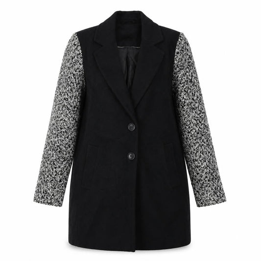Front view of Atmosphere women’s black overcoat coat, size UK 10