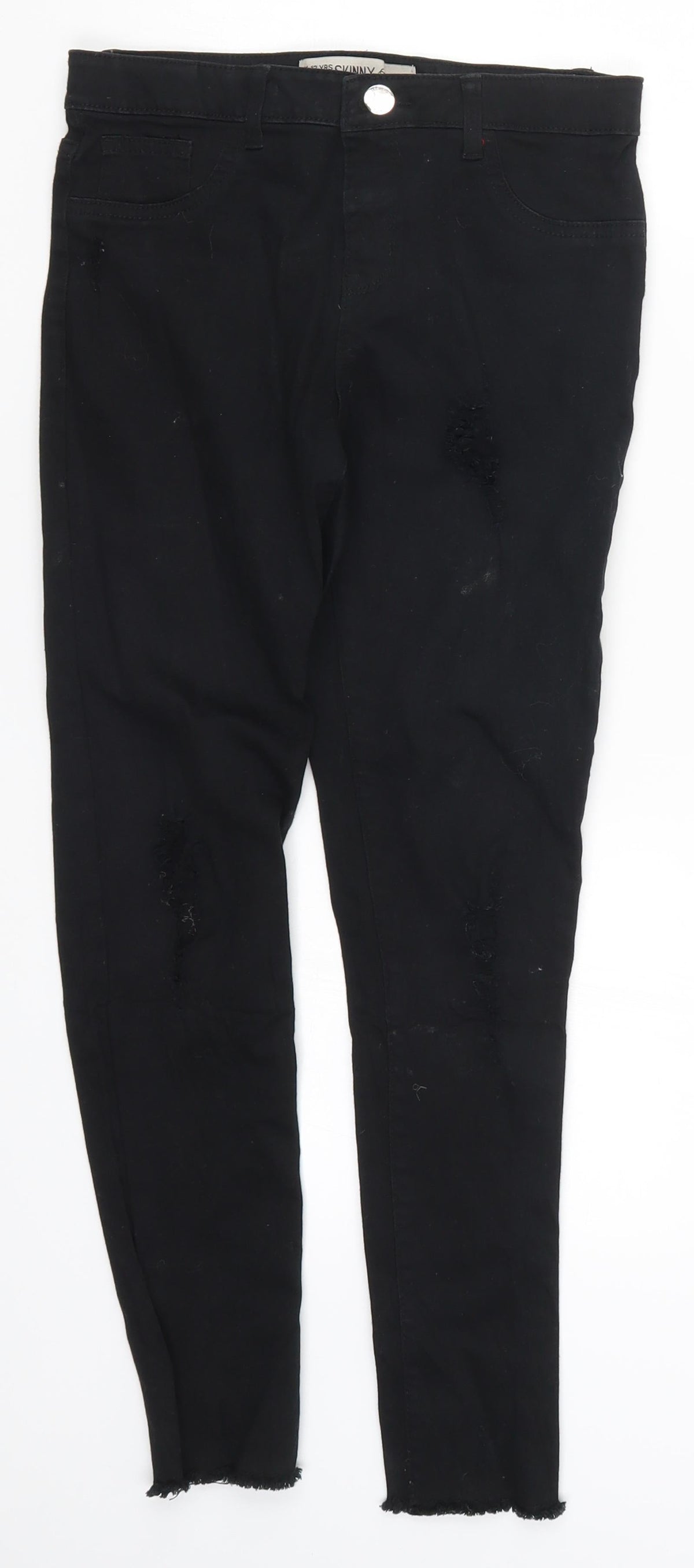 Back view of Denim Co girls’ black denim skinny jeans, size 11-12, years - distressed look