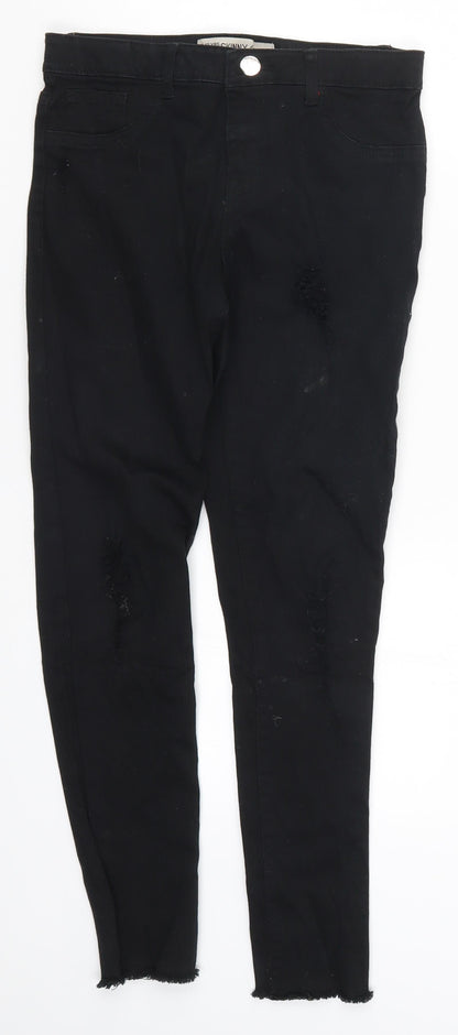 Back view of Denim Co girls’ black denim skinny jeans, size 11-12, years - distressed look