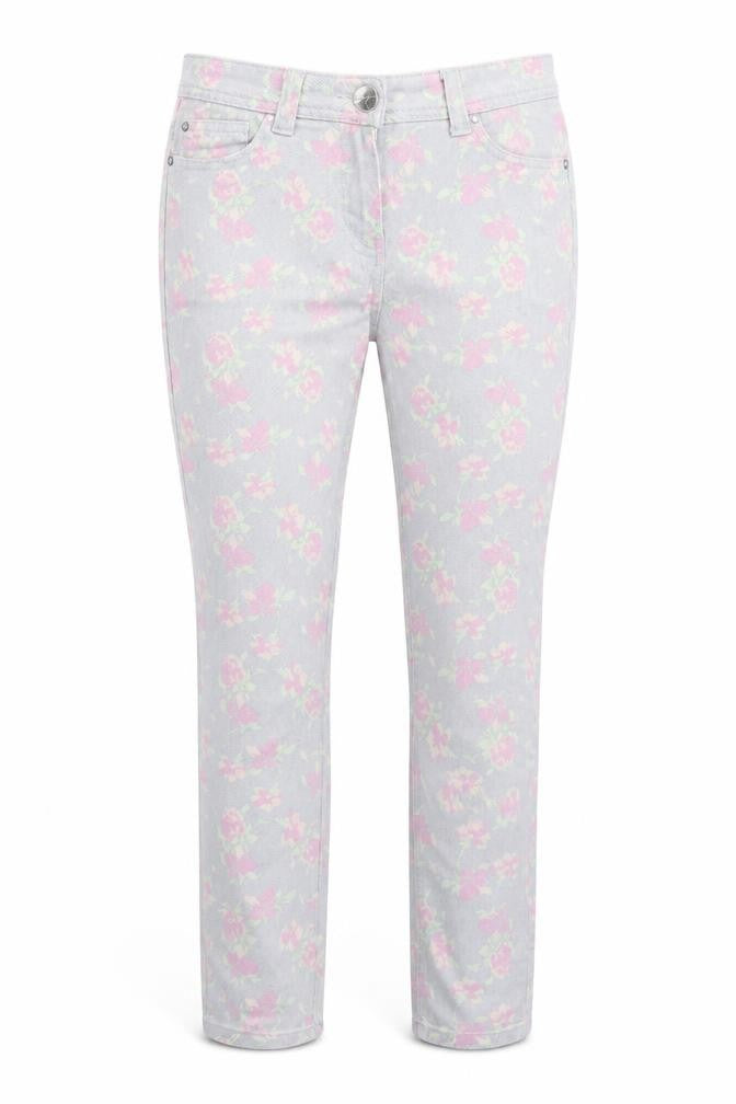 George Womens Grey Floral Denim Straight Jeans Size 10 L26.5 in