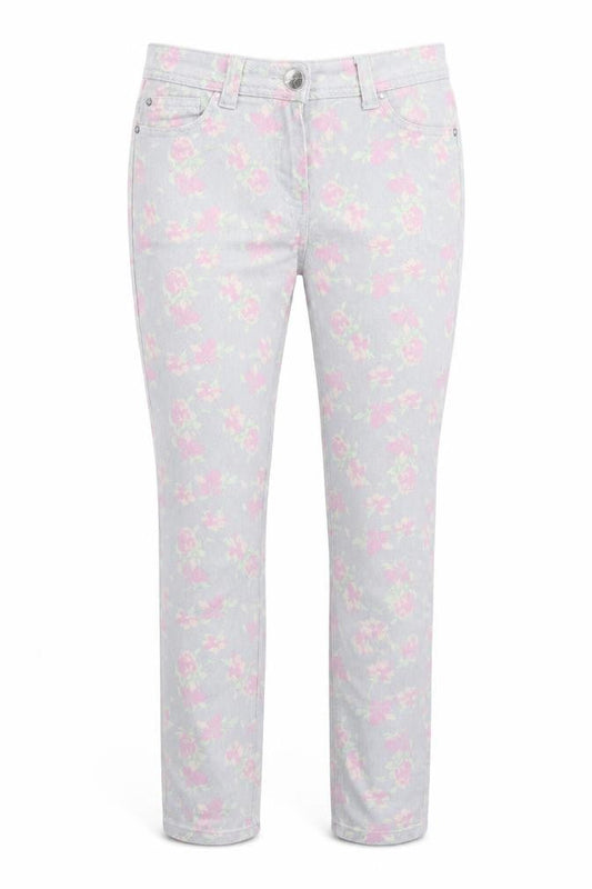 George Womens Grey Floral Denim Straight Jeans Size 10 L26.5 in
