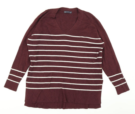 M&S Collection Womens Purple Striped Knit Pullover Jumper Size 16