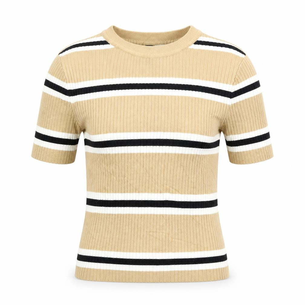Divided Womens Brown Striped Knit Basic T-Shirt Size XS