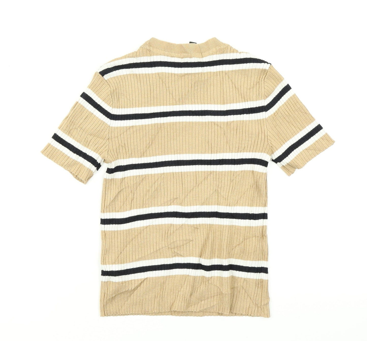 Divided Womens Brown Striped Knit Basic T-Shirt Size XS