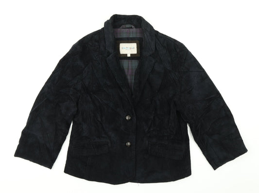 Indigo Womens Blue  Corduroy Jacket Blazer Size 12