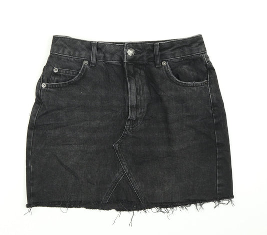 Topshop Womens Black  Denim A-Line Skirt Size 8