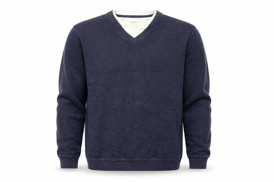 Front view of Easy men’s blue knit jumper, size S