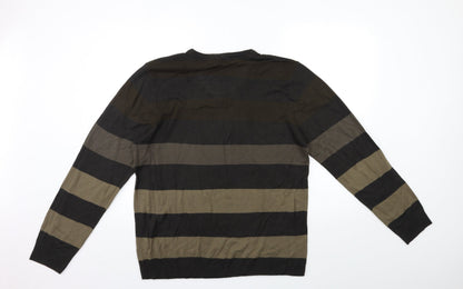 Preloved F&F Mens Brown Striped Knit Pullover Jumper Size L - Back