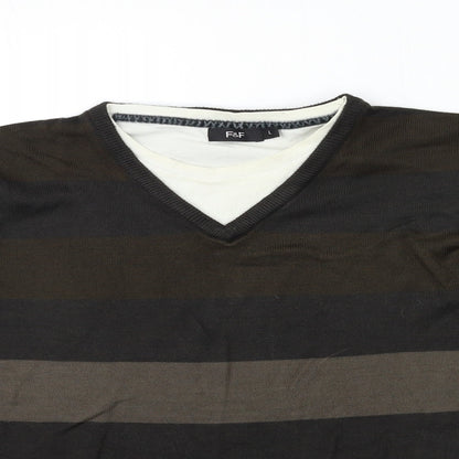 Preloved F&F Mens Brown Striped Knit Pullover Jumper Size L - Detail
