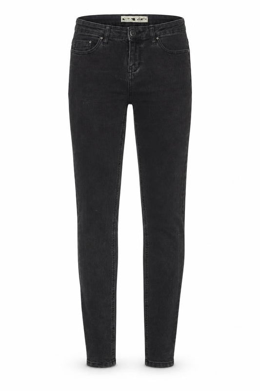 Front view of Denim & Co. women’s black denim skinny jeans, size UK 8, 31-inch leg