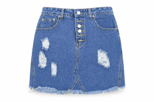 PRETTYLITTLETHING Womens Blue   Mini Skirt Size 8  - ripped skirt