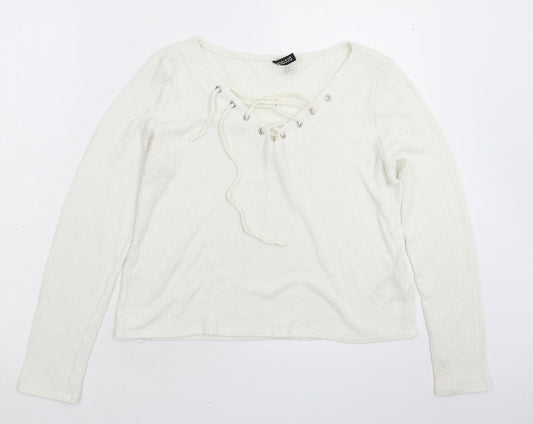 Divided Womens White  Knit Pullover Jumper Size M