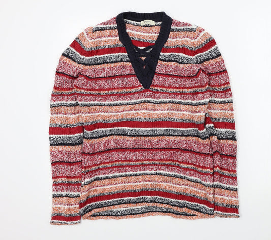 Papaya Womens Red Striped  Pullover Jumper Size S