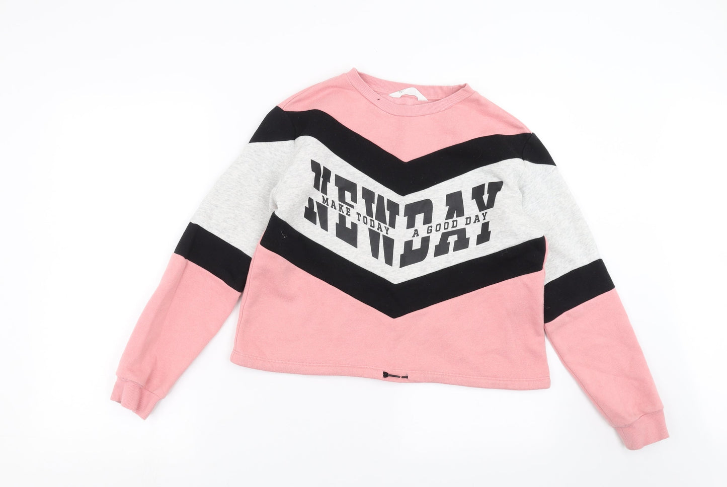 H&M Girls Pink   Pullover Sweatshirt Size 12-13 Years  - make today a good day