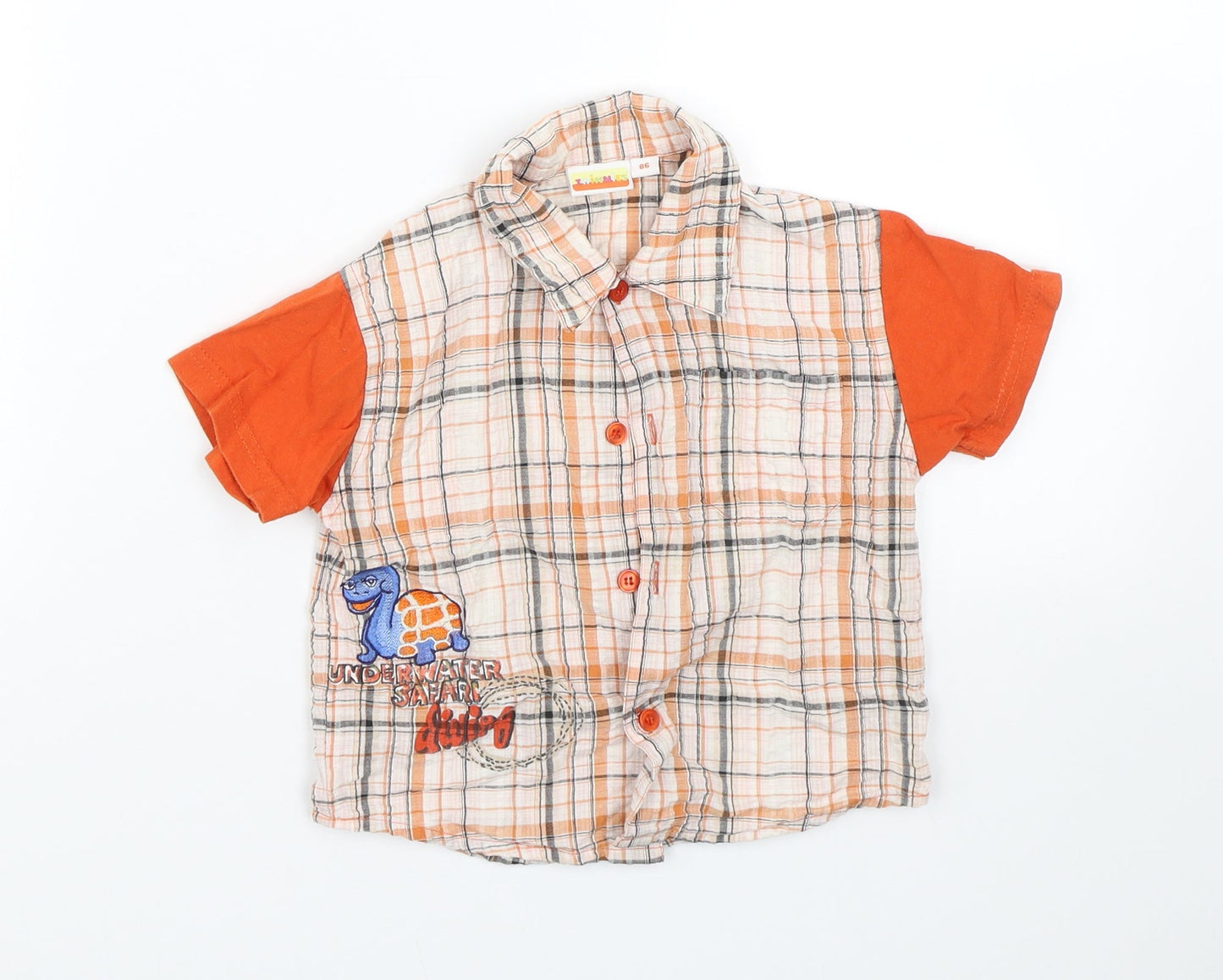 Twinnies Baby Orange Check  Basic Button-Up Size 12-18 Months  - Safari Animals