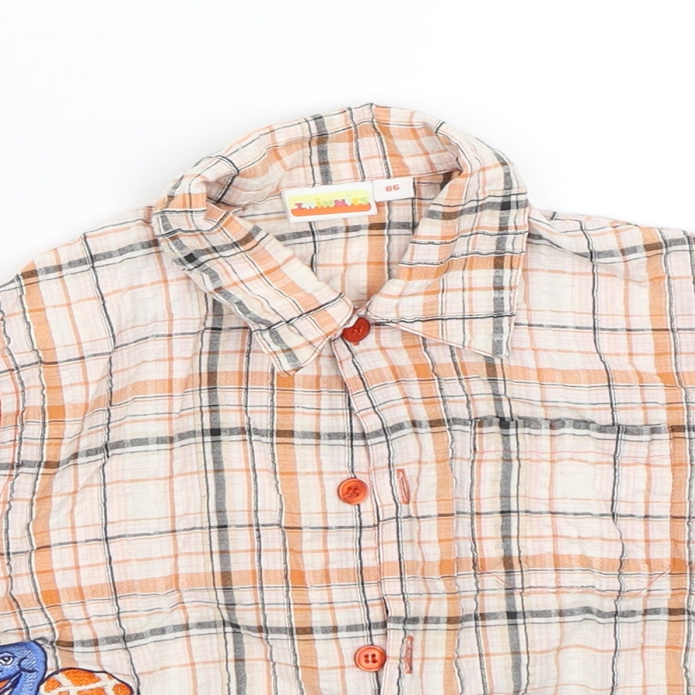Twinnies Baby Orange Check  Basic Button-Up Size 12-18 Months  - Safari Animals