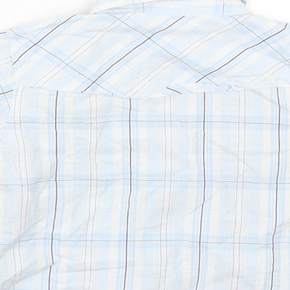 Brand and care label for Rebel boys’ blue check basic button-up, size 2-3, years