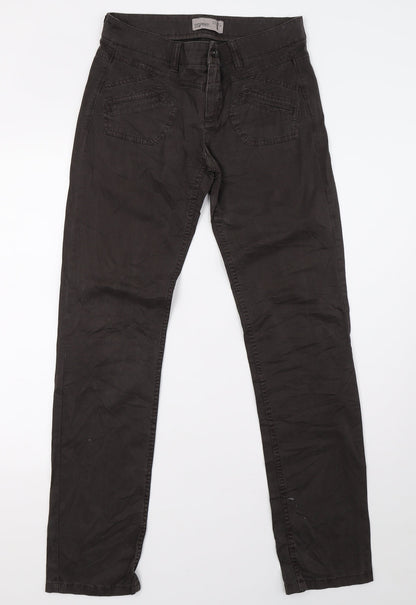 Additional front view of sprit women’s brown denim trousers, size UK 8, 32-inch leg