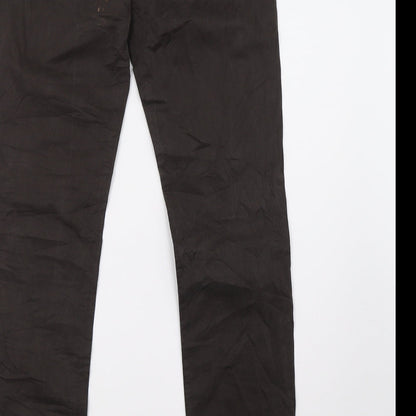 Brand and care label for sprit women’s brown denim trousers, size UK 8, 32-inch leg