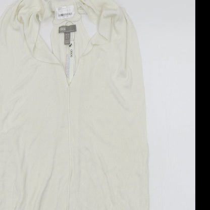 Close-up detail of ASOS women’s white jumper dress, size UK 8