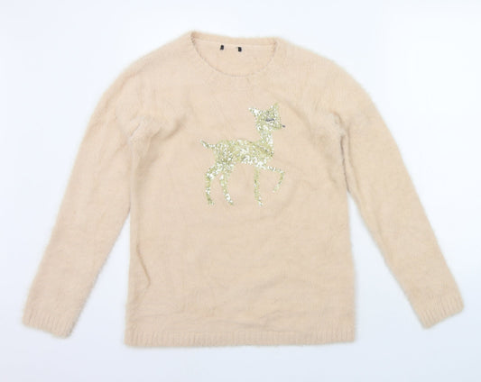 Preworn Womens Beige   Pullover Jumper Size 10  - SEQUIN