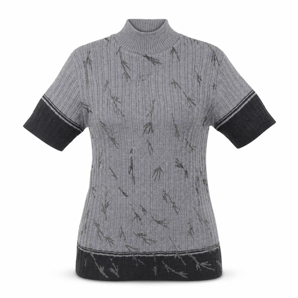 nina varese Womens Grey Geometric  Basic T-Shirt Size M