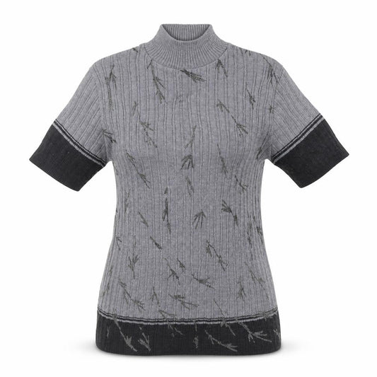 nina varese Womens Grey Geometric  Basic T-Shirt Size M