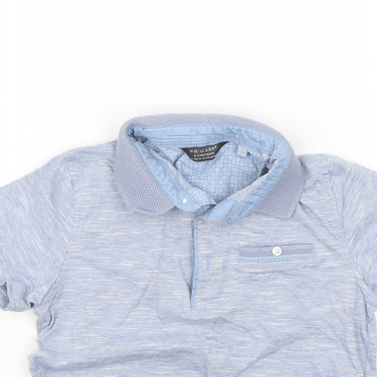 Close-up detail of Primark girls’ blue basic polo, size 6-7, years