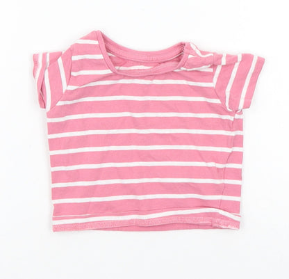 Additional front view of Denim & Co. girls’ pink striped basic t-shirt, size 3-6, months