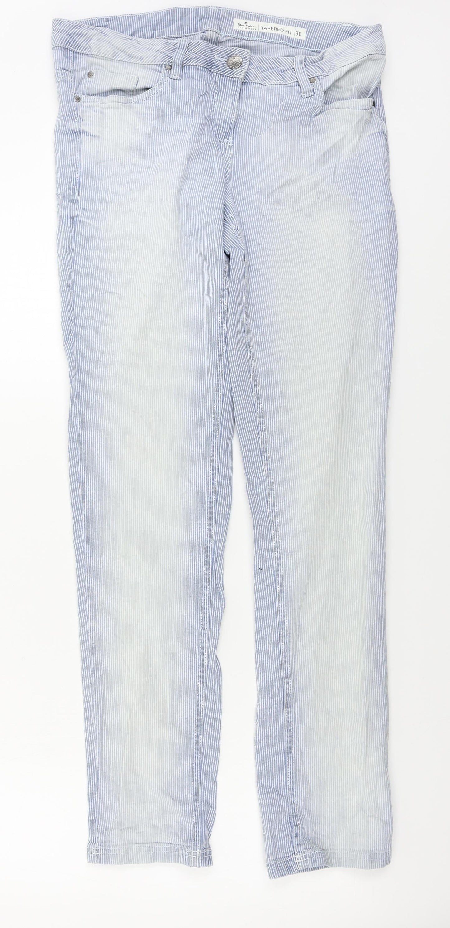 Blue Motion   Womens Blue Striped  Straight Jeans Size 10 L28 in