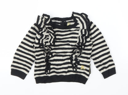 Additional front view of Baby K girls’ black striped cardigan jumper, size 6-9, months