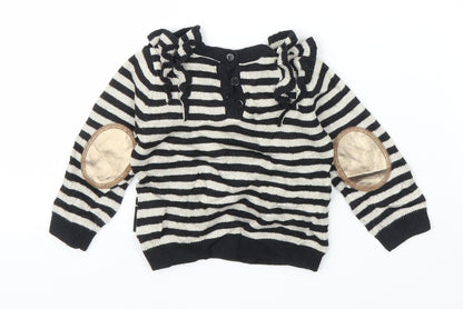 Back view of Baby K girls’ black striped cardigan jumper, size 6-9, months