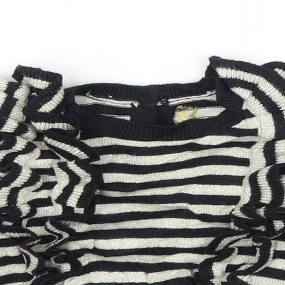 Close-up detail of Baby K girls’ black striped cardigan jumper, size 6-9, months