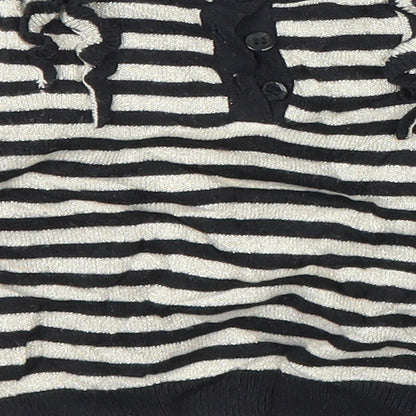 Brand and care label for Baby K girls’ black striped cardigan jumper, size 6-9, months