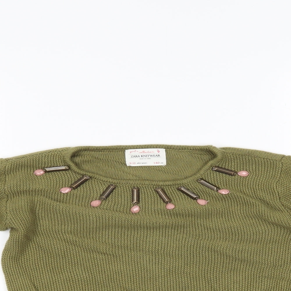 Zara Girls Green   Pullover Jumper Size 9-10 Years