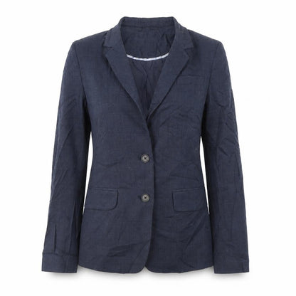 Front view of Vacknox women’s blue jacket blazer, size UK 4, - shoulder pads